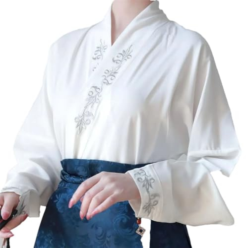Ensemble cardigan traditionnel chinois pour femme + jupe plissée Mamian avec jupe visage de cheval, Haut blanc uniquement, XL