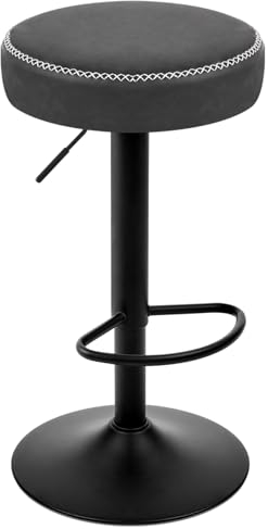 EUGAD Barhocker drehbar, runder Hocker höhenverstellbar, Küchenhocker mit Fußstütze, Tresenhocker Vintage-Kunstleder, für Bar Kücheninsel Bistro, Anthrazit, 1086BY-1