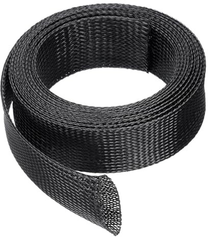 sourcing map 10 Ft - 1.5 Inch Expandable Braided Cable Sleeve, PET Cable Management Wire Sleeving Cord Protector, Wire Wrap Loom Tube for TV Computer Audio, Office Home Devices, Black