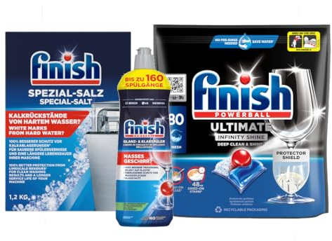 Finish Ultimate Infinity Shine Spülmaschinentabs, 80 Stück, mit Glanz- und Klarspüler, 1,2 kg Spezial-Salz