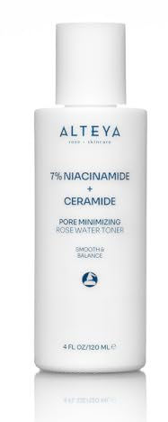 Alteya - Tóner refinador de poros para agua de rosas, 120 ml, con 7% de niacinamida + ceramida, reduce los poros y la hiperpigmentación, para todos los tipos de piel