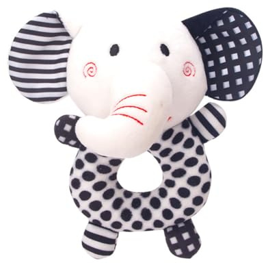 Sonajero para bebé, elefante de tela suave, juguete para bebés de 0 a 6 meses, sonajero para sonajero, negro y blanco, juguete de desarrollo para bebés de 0 a 12 meses