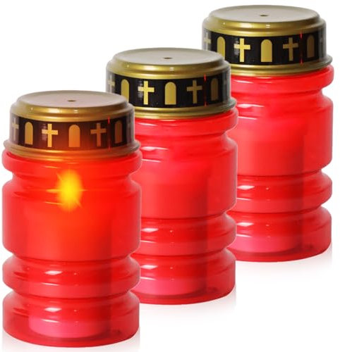 GOMETY 3 unidades de luces LED para tumbas para drogas, velas LED para tumbas de 6 meses de duración de luz, funciona con pilas, vela para tumba para sorbos, para ritual de cementerio, oración de