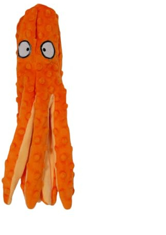 JACK AND VANILLA, Jouet interactif pour chien en peluche Octopus 32 cm Orange, Stimule l'instinct de jeu, textures variées, lavable en machine, idéal pour chiens de taille moyenne, Modèle Bubble Plush