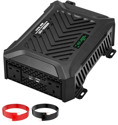 DATOUBOSS 2000W Inverter 12V DC to 240V AC, 4000W Peak Pure Sine Wave Inverter Power Converter with 2 UK Sockets, USB Port and LCD Display for Off-grid, Home, Laptop, RV, Truck, Boat and Camping
