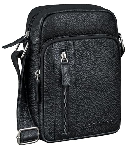 STILORD 'Amadeo' Elegante Umhängetasche Herren Klein Leder Crossbody Bag zum Umhängen Kleine Herrentasche 8,3 Zoll Tablet Ledertasche Männer Schultertasche Echtleder, Farbe:schwarz