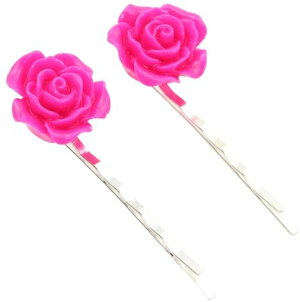 bluebubble ENGLISH ROSE 2 Pcs Solid Colour 22mm Flower Hair Clip Slide Pin on Gift Card (Hot Pink)