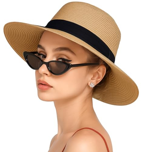 KOQAIIZ Chapeau de Paille Femme, Chapeau Femme Soleil, Femmes Chapeaux de Soleil, Chapeau de Paille Panama, pour Plage Voyage