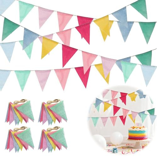 Hexizexi 48 Banderines Decorativos Color 16M Banderines para Cumpleaños Jardíns Fiestas Bodas(Azul Claro、Amarillo、Rojo、Rosa、Morado Claro、Verde Claro)