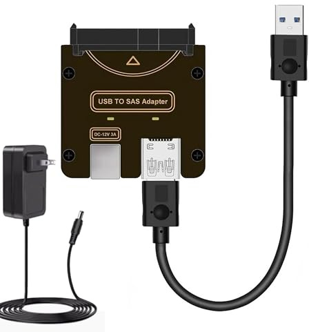 Sintech Scheda adattatore da SAS a USB 3.0, lettore di hard disk SATA SAS USB 3.0 per HDD SSD da 2,5 3,5 con alimentazione 12 V/2 A