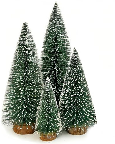 4 Piezas Mini Árboles de Navidad, Árbol Artificiales con Base de Madera, Árboles de Decoración de Manualidades Navideñas, Mini Abetos para Manualidades y Escaparate - 10/15/20/25CM