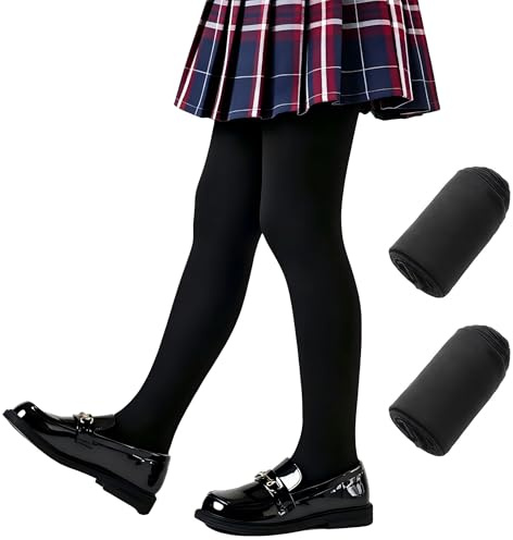 MOSIERRY Girls Black Tights 80 Denier Opaque Kids School Tights for Girls Age 8-9 9-10 11-12 Years Microfiber Footed Toddler Ballet Dance Leggings, 2 Pack