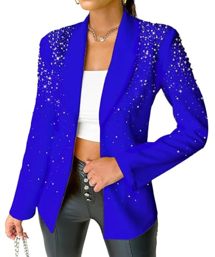 Damkavajer med strassdekor, öppen framsida, business casual, glittriga kavajer, glittertopp, jackor
