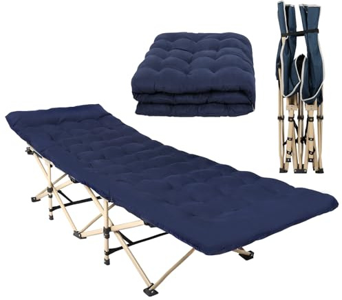 WoldTrek Camping Bed for Adults, Folding Cot with Mattress, 190 x 68 cm | Wide 68cm sleeping area, Thick padded mattress, Gentle head incline, 600lb capacity, 1200D Oxford, 10-leg steel frame