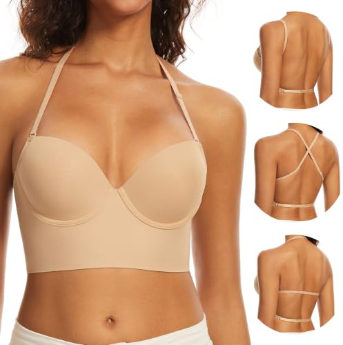 Zelovivo Soutien Gorge Dos Nu - Transparent Invisible Multiples et Convertibles Soutien Gorge sans Coutures à Léger Rembourrage
