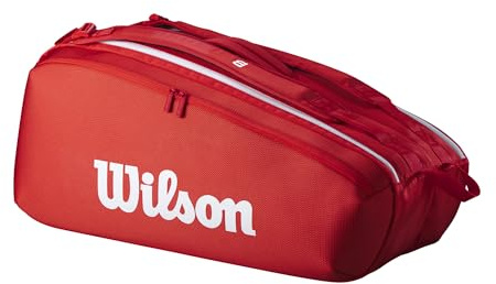 WILSON Super Tour 2025 - Borsa per racchette da tennis, per 9 racchette, colore: Rosso/Bianco