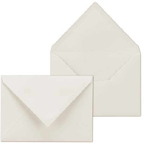 50x Vintage Brief-Umschläge mit Zackenschnitt - Natur-Weiß - Edel-Bütten - DIN C6-10,6 x 15,6 cm - imitiert Bütten - Nassklebung - by GUSTAV NEUSER