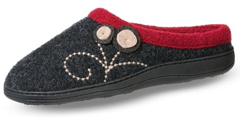 Acorn Women's Indoor/Outdoor Clog Slippers – Wool Upper, Memory Foam Cushioning & Arch Support, Berber Lining, Cozy House Shoes Charcoal Button, 9.5-10