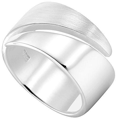 Vinani Damen Design Ring 925 Sterling Silber – Verstellbarer Massiver Bandring mit Glänzendem und Mattiertem Finish, Modernes Elegantes Schmuckstück für Damen, Handgefertigt, Größe 58 2RSR-58