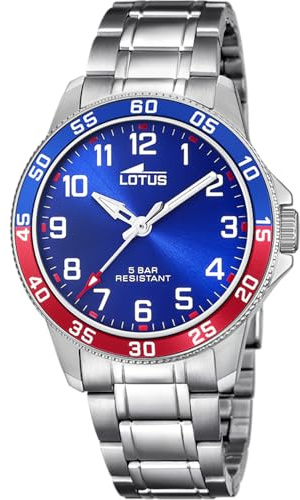 LOTUS Reloj Niño Analógico de Acero Inoxidable - Movimiento de Cuarzo - Reloj Infantil - Cristal Mineral Alta Resistencia - Resistente al Agua 5 ATM 18786/1 - Pulsera de Regalo - Junior Collection