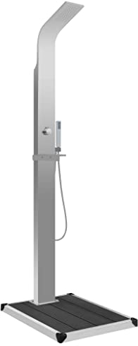 vidaXL Douche d'Extérieur avec Receveur de Douche Panneau de Douche avec Base Résistant à la Corrosion Jardin Piscine WPC Acier Inoxydable