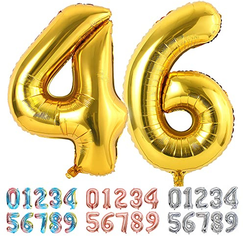 Ponmoo Foil Balloon Number 46/64 Gold, Giant Numbers 0 1 2 3 4 5 6 7 8 9 10-19 20-29 30-39 40-49 50-60-70-80-90-100, Large Balloons for Wedding Anniversary Birthday Party Decoration
