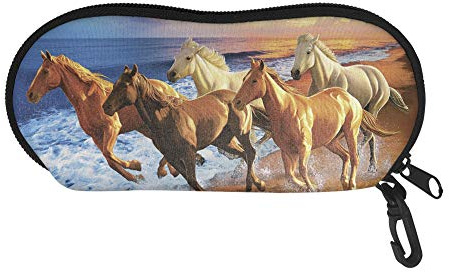 Showudesigns Horse Sunset Print Eyeglass Case for Kids Girls Gift Ultra Soft Light Sunglasses Bag with Belt Clip Eye Glasses Cases Zip Coin Storage Pouch Travel