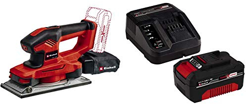 Einhell TE-OS 18/230 Li-Solo Cordless Vibrating Sander - Supplied with 4.0Ah Battery and Charger (Hook and Loop Attachment, Aluminium Sole, Dust Bag, with 3 Sandpaper Sheets)