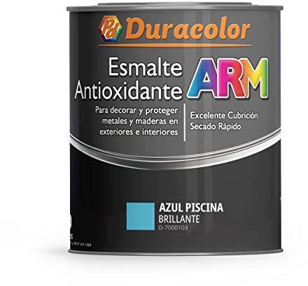 Esmalte Antioxidante ARM - Color Azul Piscinas - 4 Litros - Superficie Exterior e Interior - Acabado Brillante y de Rápido Secado - Excelente Dureza y Resistencia - Duracolor