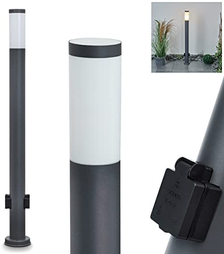 Utomhusbelysning Sessa med 2 uttag, modern lampa med metall/plastsockel i antracit/vit, belysningsarmatur 110 cm, trädgårdslampa m. E27, trädgårdsbelysning IP44, utan glödlampor