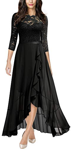 MIUSOL Women's Elegant Scoop Neck Floral Lace Formal Wedding Maxi Dress (Small, Black)