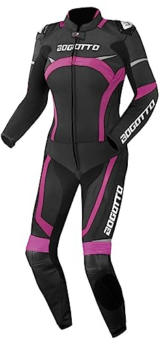 Bogotto Misano Due Pezzi Tuta In Pelle Da Moto Da Donna, nero/fucsia, 46