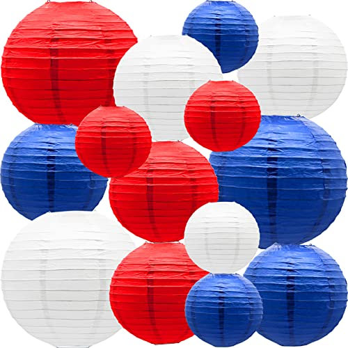 Paper Lanterns Party Decorations Red and Blue Independence Day - Hanging Paper Lanterns Indoor Outdoor - 4th of July Day Patriotic Decoration Birthday Baby Showers Wedding, 14pcs