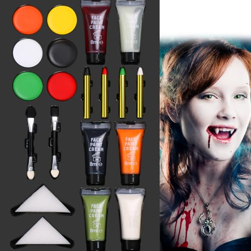 AOMIG Face Body Paint, 20 Pezzi Truccabimbi Per Bambini con Vernice Fluorescente, Spazzola, Trucchi Body Painting Naturale e Sicuro Face Painting per Halloween Makeup, Feste, Carnevale, Pasqua