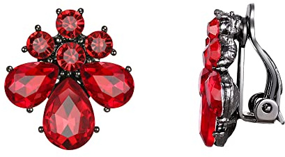 EVER FAITH Tropfen Ohrclips für Damen Mädchen Strass Kristall Blume Clip Ohrstecker Rot