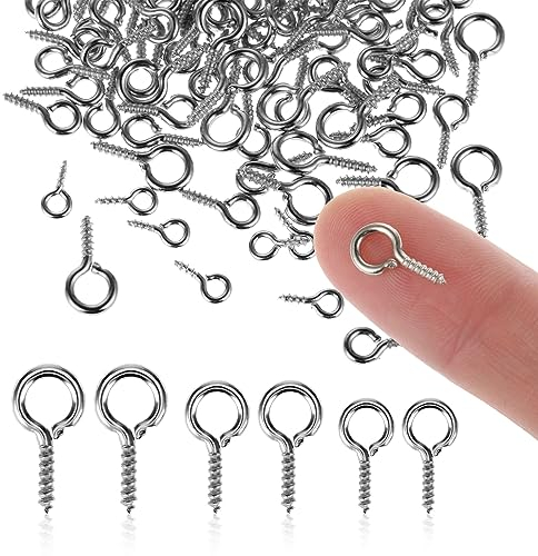 TIESOME Small Metal Eye Pins, 300 PCS Silver Hooks Eyelet Screws Peg Mini Self Tapping Screw Threaded Clasps Hooks for Jewellery Making DIY Craft Hanging Ornament 3 Sizes