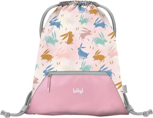 Baagl Sac de sport pour filles, sac à chaussures imperméable pour enfants, écoles et jardins d'enfants Sac de sport à cordon pour garçons, sac à dos à cordon (Lapin)