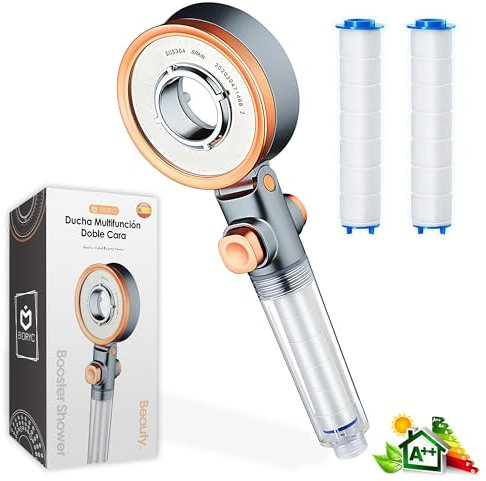 BIORYC® Soffione Doccia con Filtro + 1 Filtro | Soffione Doccia Anticalcare ad Alta Pressione con Purificatore d’Acqua e Filtro Anticalcare per Corpo e Capelli (2 FILTRI)