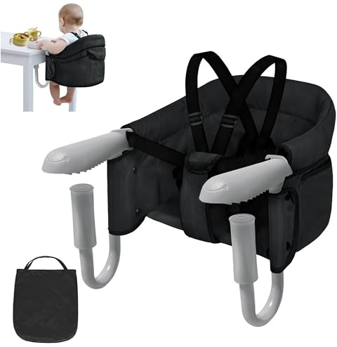 YARDIN Seggiolino da tavolo per bambini, pieghevole, con morsetti antiscivolo e borsa per il trasporto, portata fino a 15 kg, ideale per viaggi o a casa, con borsa per il trasporto (nero)
