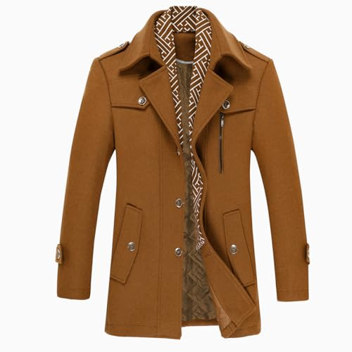 Allthemen Manteau Homme Hiver Court Trench Coat en Laine Chaud Veste Slim Epais Pardessus Parka Coupe Vent Jacket Col Revers Marron Foncé L