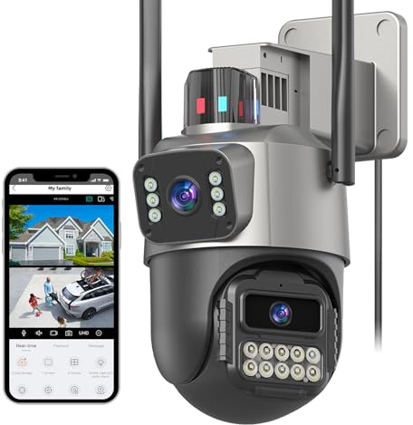 Security Camera Outdoor, 6MP Dual Lens CCTV Camera,IP66 Waterproof Outside IP Cameras, 2.4G WiFi Wired Camera Auto Tracking, Motion Detection, Color Night Vision, 2 Ways Talk, SD/Cloud Storgae