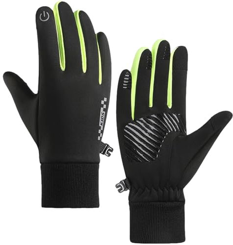 Bambini Inverno Ciclismo Guanti, Invernali, Antivento, Touch Screen, Antiscivolo, Spessi, Caldi, Guanti da Ciclismo per Ragazzi e Ragazze, Outdoor Bike Sport Bambino Verde M