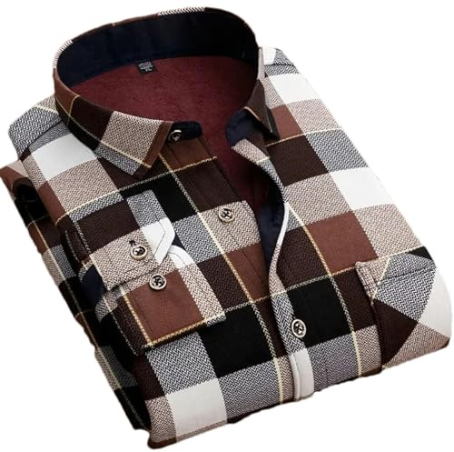 Camicia da uomo in pile autunno inverno maschile a maniche lunghe camicia a quadri spessa foderata in pile morbida flanella casual calda camicia elegante, L