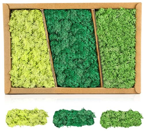 200g Kunstmoos zum Basteln und Dekorieren, Künstliches Moos für Moosbilder, Modellbau, Krippe, Aquarium und Wand, Moos in Tief Tiffany Blau 66g, Hellgelber Klee 66g, Türkisgrün 66g