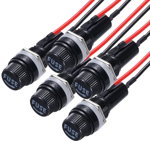 QUARKZMAN 5Pcs Portafusibili a Pannello 6x30mm AC 250V 10A/AC 125V 15A Portafusibili a Vite con Fili Pre-Saldati, Porta Ovale