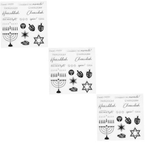 Tofficu 3 Sätze Chanukka-Stanze Scrapbook-Stempel Stempelkissen zum Stempeln Fondant sterben Etikett Plätzchen Retro silikon DIY Stempel Zeitschriftenstempel Silikonstempel Kieselgel Black
