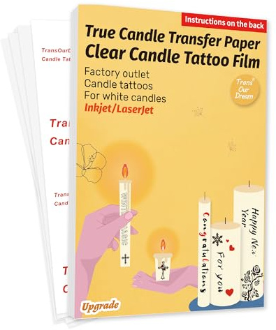 TransOurDream A4X5 Sets(A+B) Clear Candles Tattoos for Laser/Inkjet Printers, Printable Transparent Candle Stickers Tattoo Film, Water Slide Transfer Film, Decoration Paper(Tatt-Candle-5)