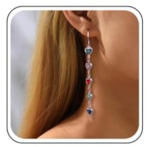 Allereya Boucles D'oreilles Pendantes En Cristal Arc-en-ciel Boucles D'oreilles Longues En argent Cz Boucle D'oreille En Strass En Forme De Coeur Linéaires En Perles Multicolores Pour Femmes