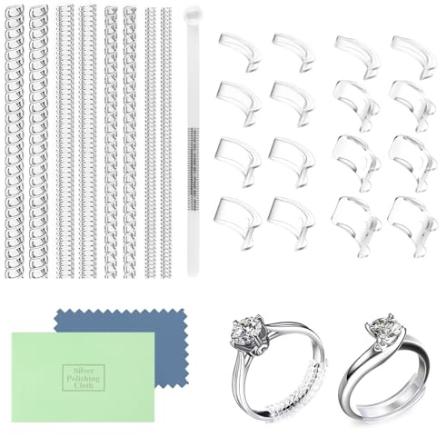 Dupoem 26 Pièces Disque de Réglage Invisible pour Bagues, Ajusteur de Taille pour Bagues Surdimensionnées, Réducteur de Bague Transparent avec Chiffon de Polissage pour Port de Bijoux