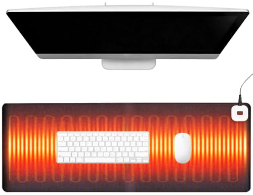 CEWROM Uppvärmt skrivbordsunderlägg, musmatta med 6 värmenivåer och 4 timmars automatisk avstängning bordsunderlägg, 80 x 33 cm uppvärmd musmatta skrivbordsunderlägg för PC/laptop/hem/kontor